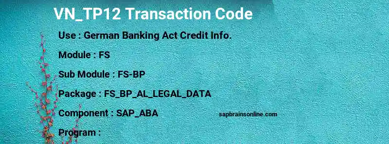 SAP VN_TP12 transaction code