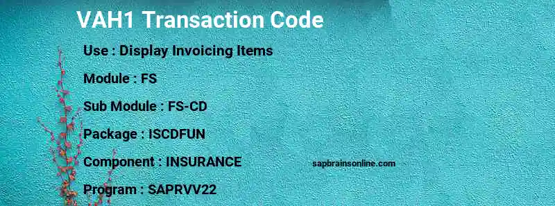 SAP VAH1 transaction code