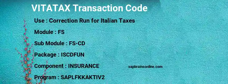 SAP VITATAX transaction code