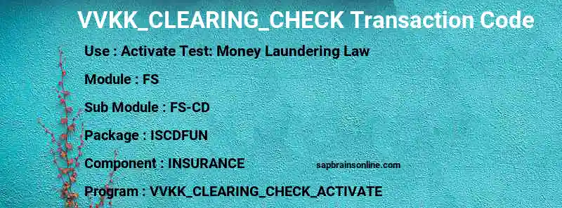 SAP VVKK_CLEARING_CHECK transaction code