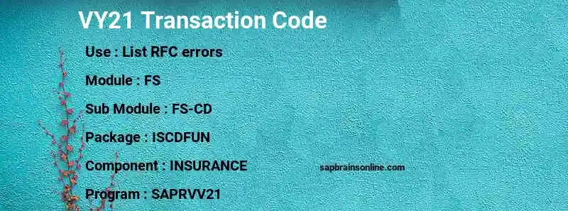 SAP VY21 transaction code