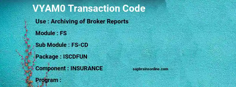 SAP VYAM0 transaction code