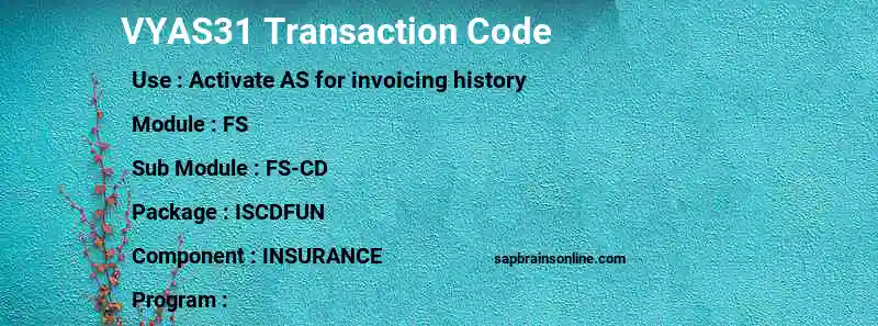 SAP VYAS31 transaction code