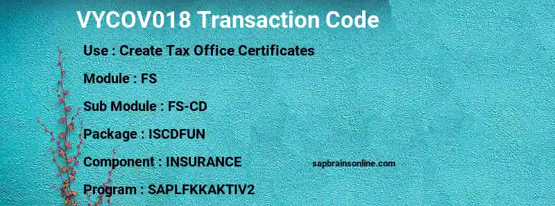 SAP VYCOV018 transaction code
