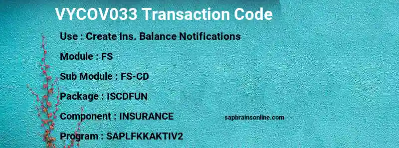 SAP VYCOV033 transaction code