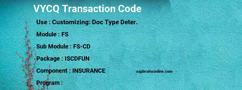 SAP VYCQ transaction code