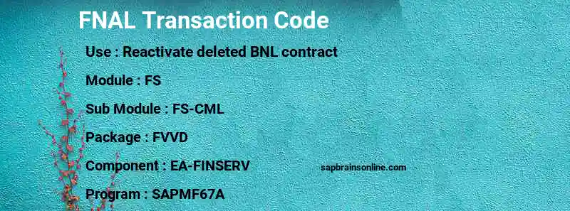 SAP FNAL transaction code