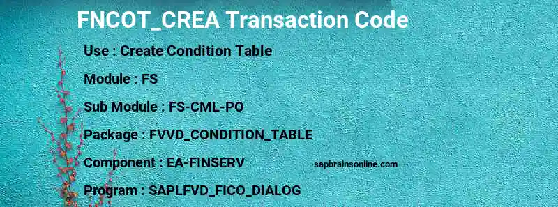 SAP FNCOT_CREA transaction code