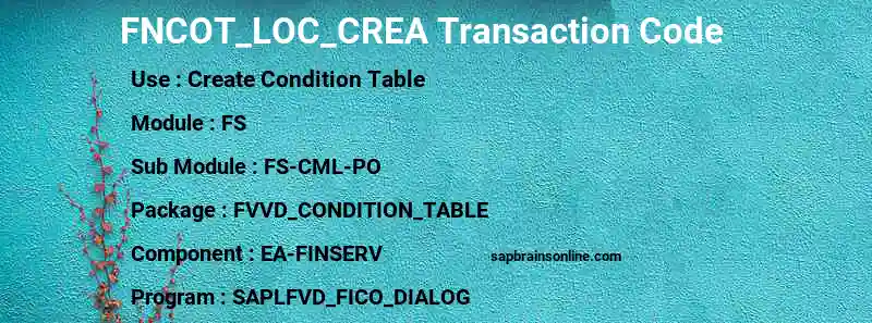 SAP FNCOT_LOC_CREA transaction code