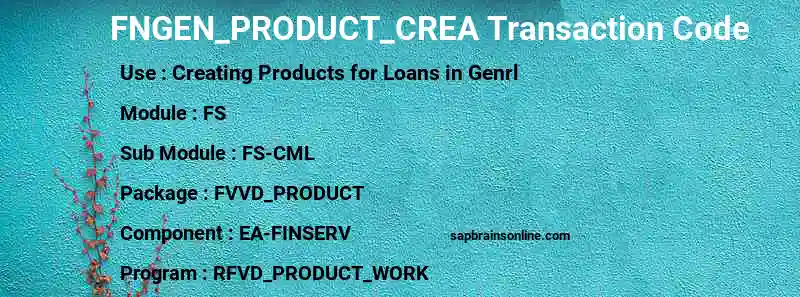 SAP FNGEN_PRODUCT_CREA transaction code