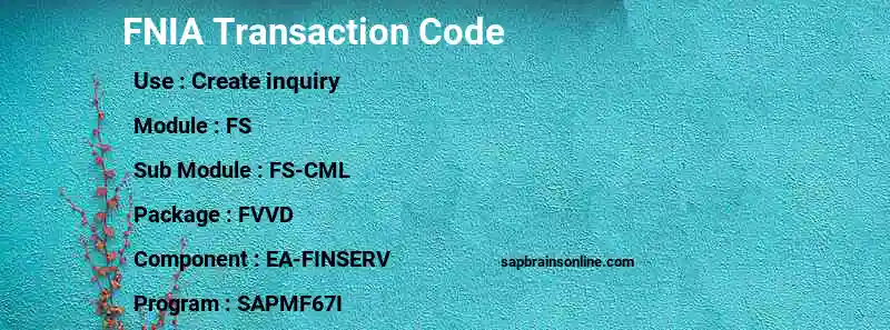 SAP FNIA transaction code