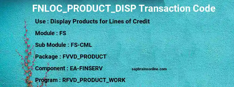 SAP FNLOC_PRODUCT_DISP transaction code