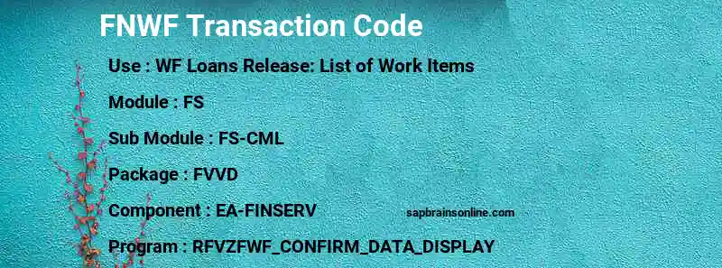 SAP FNWF transaction code