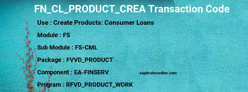 SAP FN_CL_PRODUCT_CREA transaction code