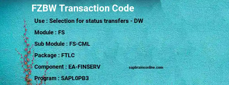 SAP FZBW transaction code