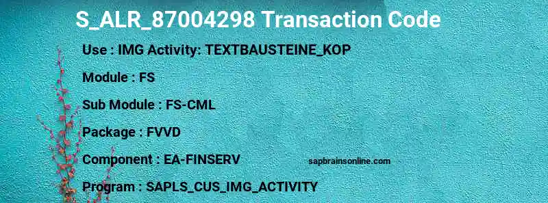 SAP S_ALR_87004298 transaction code