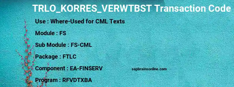 SAP TRLO_KORRES_VERWTBST transaction code