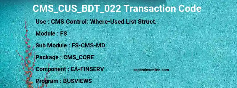 SAP CMS_CUS_BDT_022 transaction code