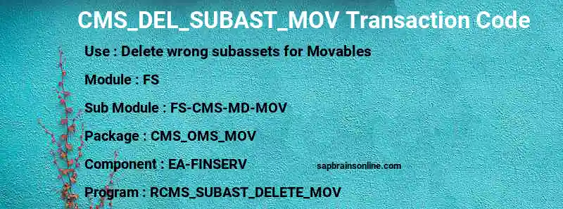 SAP CMS_DEL_SUBAST_MOV transaction code