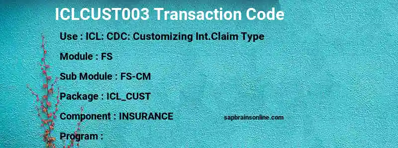 SAP ICLCUST003 transaction code