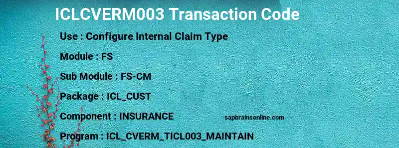 SAP ICLCVERM003 transaction code