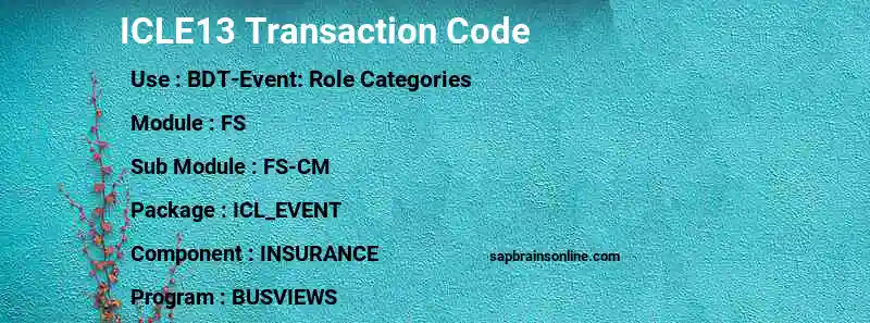 SAP ICLE13 transaction code