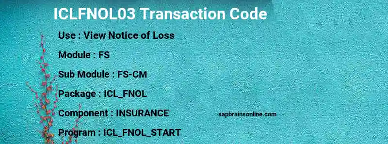 SAP ICLFNOL03 transaction code