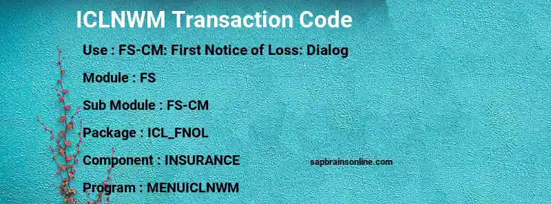 SAP ICLNWM transaction code