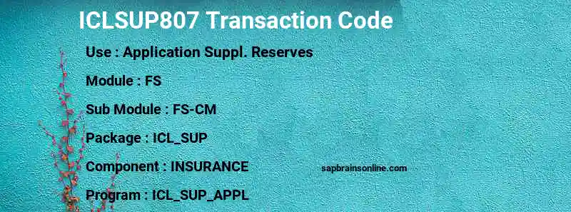 SAP ICLSUP807 transaction code