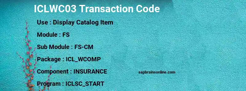 SAP ICLWC03 transaction code