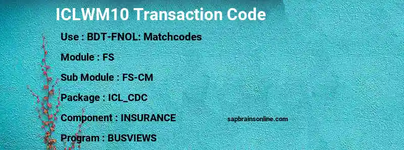 SAP ICLWM10 transaction code