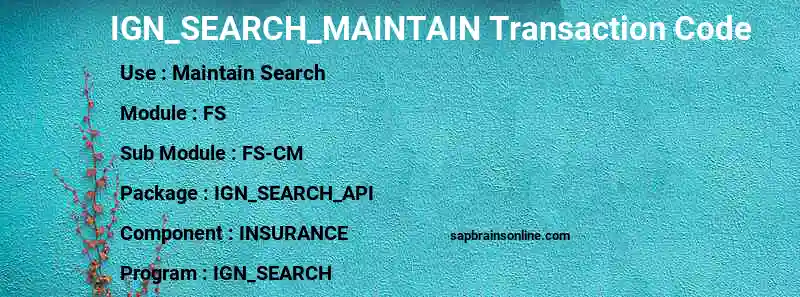 SAP IGN_SEARCH_MAINTAIN transaction code