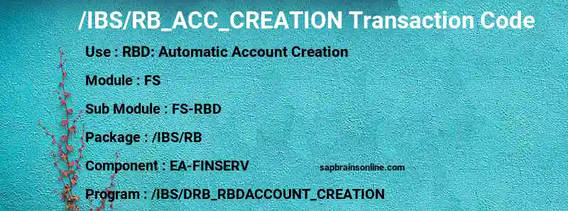 SAP /IBS/RB_ACC_CREATION transaction code