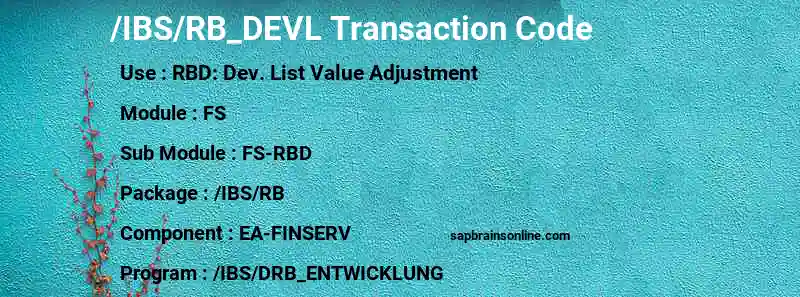 SAP /IBS/RB_DEVL transaction code