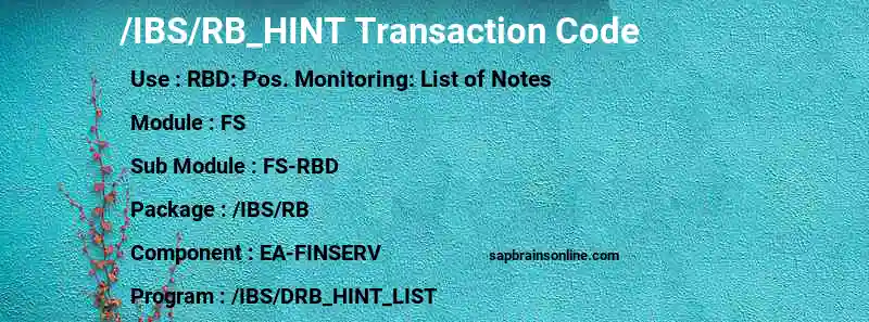 SAP /IBS/RB_HINT transaction code