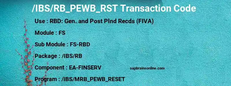 SAP /IBS/RB_PEWB_RST transaction code