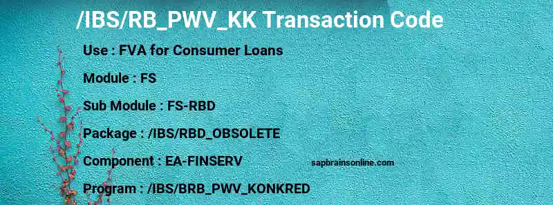 SAP /IBS/RB_PWV_KK transaction code