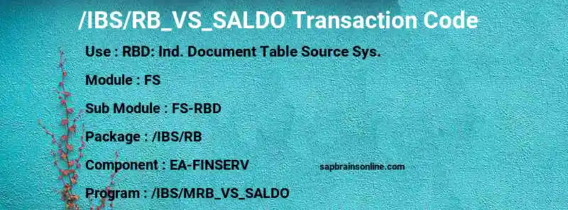SAP /IBS/RB_VS_SALDO transaction code