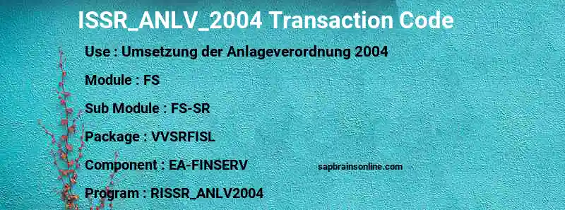 SAP ISSR_ANLV_2004 transaction code
