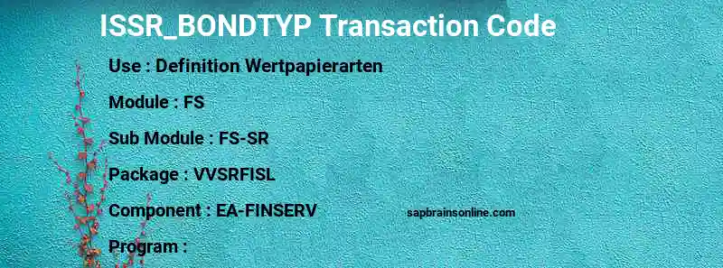 SAP ISSR_BONDTYP transaction code