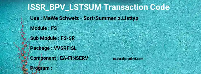 SAP ISSR_BPV_LSTSUM transaction code