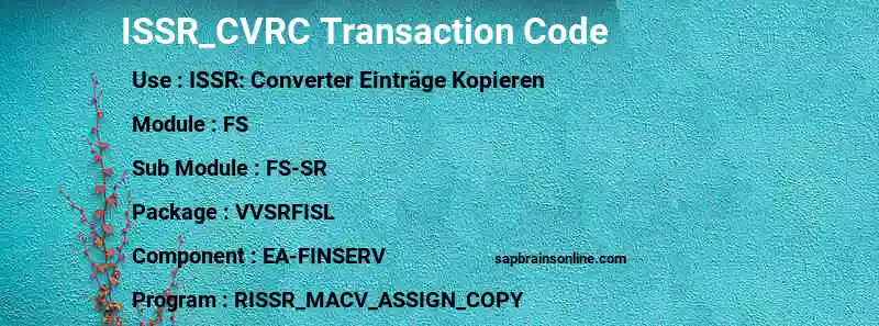 SAP ISSR_CVRC transaction code