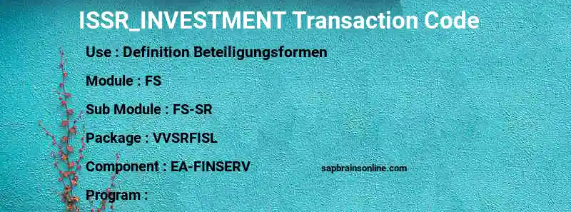 SAP ISSR_INVESTMENT transaction code