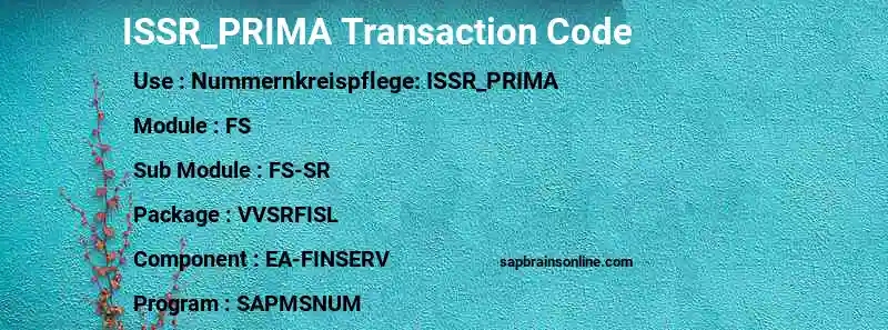 SAP ISSR_PRIMA transaction code