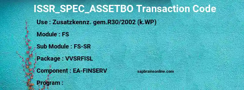 SAP ISSR_SPEC_ASSETBO transaction code