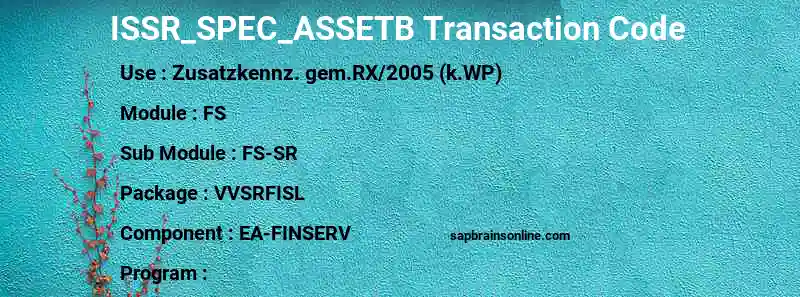 SAP ISSR_SPEC_ASSETB transaction code