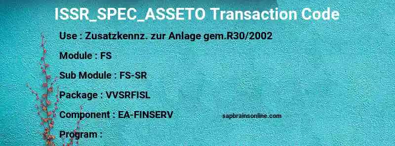 SAP ISSR_SPEC_ASSETO transaction code