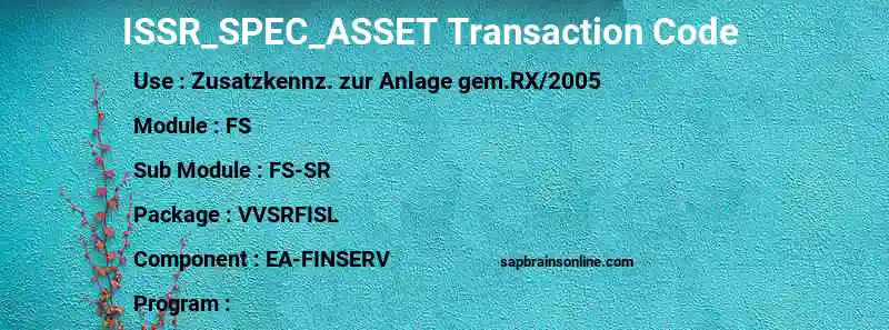 SAP ISSR_SPEC_ASSET transaction code