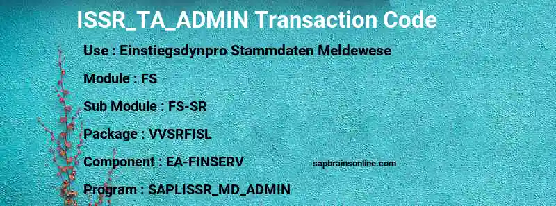 SAP ISSR_TA_ADMIN transaction code