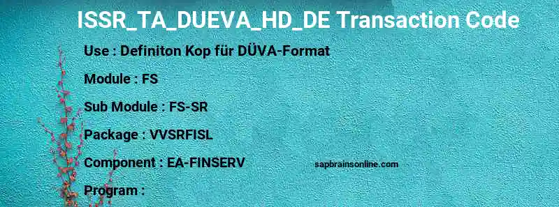 SAP ISSR_TA_DUEVA_HD_DE transaction code